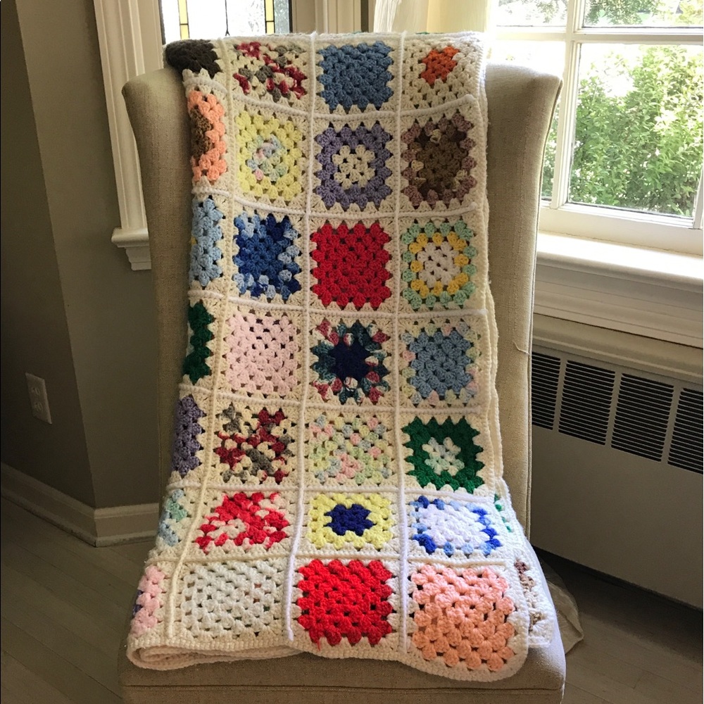 Vintage Granny Square Throw Afghan